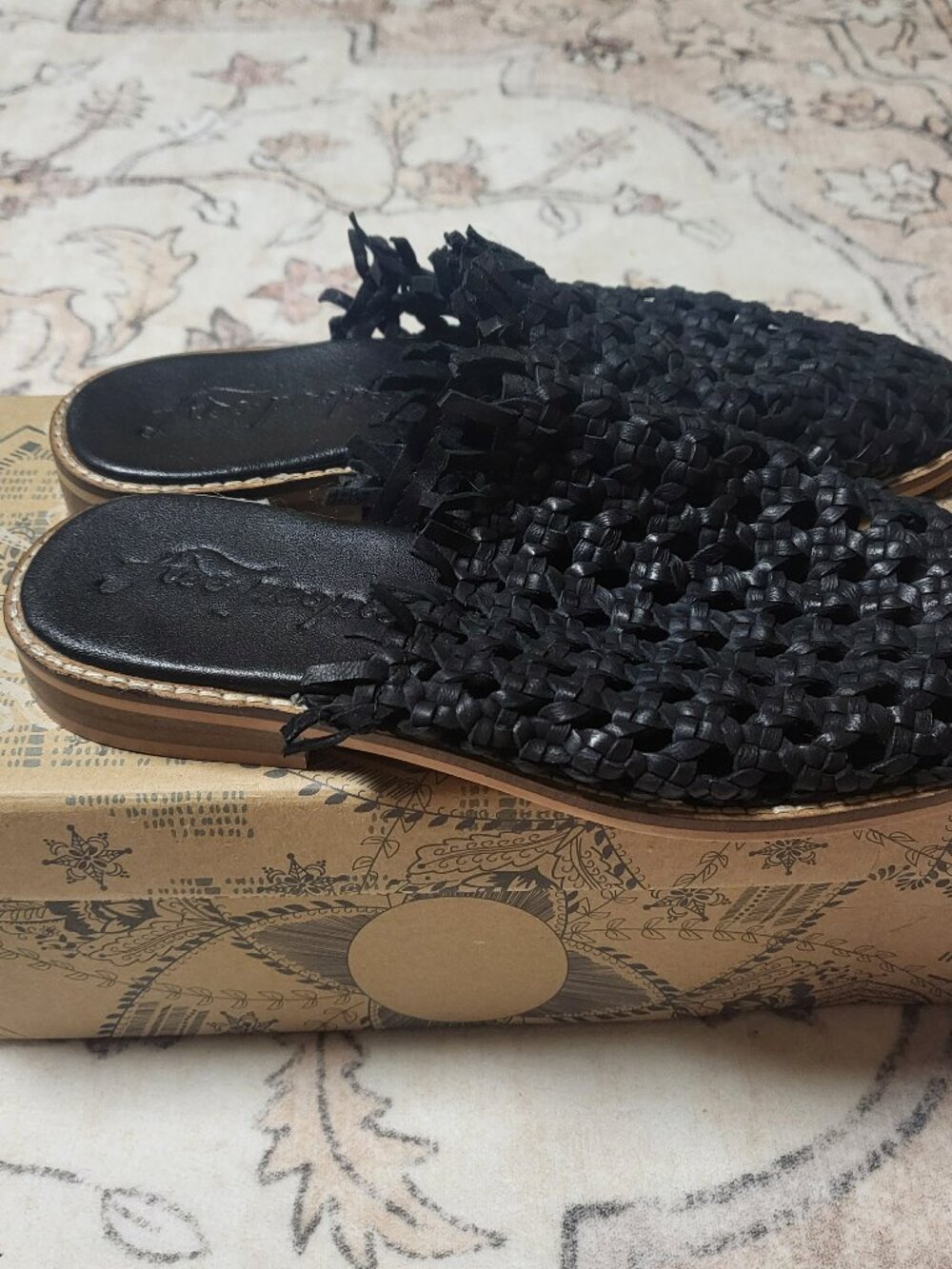 Free People Mirage Woven Flat Mules Black Size 7 EU 37